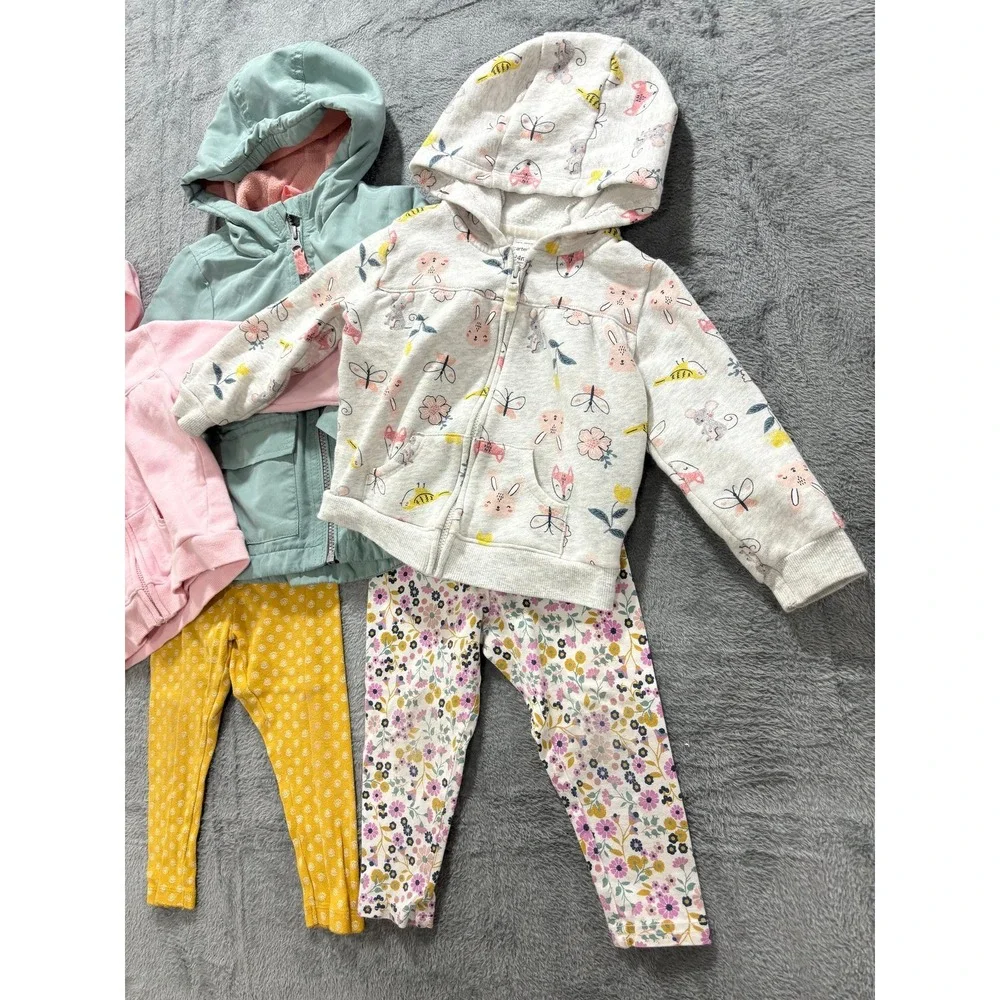 Carters OshKosh 24M Pink Green Floral Animal Hoodie Jacket‎ Leggings Lot 5pc